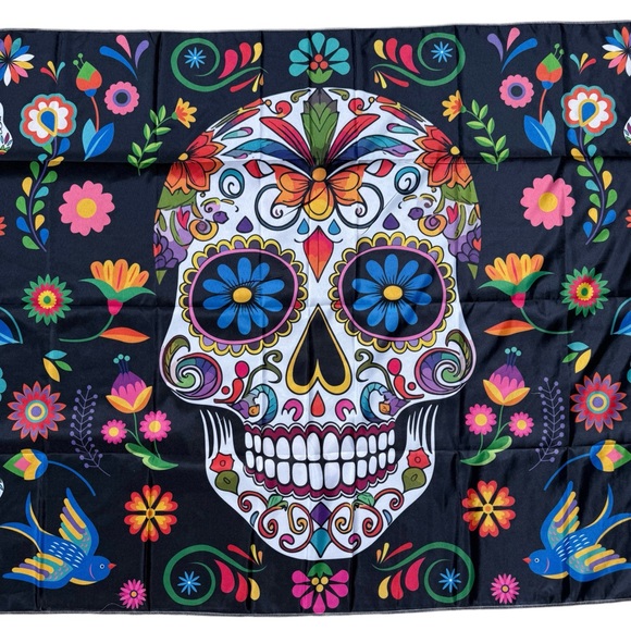 Sugar Skull Day of the Dead Floral Fiesta Banner Wall Tapestry Backdrop Decor - Picture 3 of 14